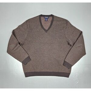 Brooks Brothers Lambswool Sweater Mens XL Brown Red‎ V-Neck Geographic Casual